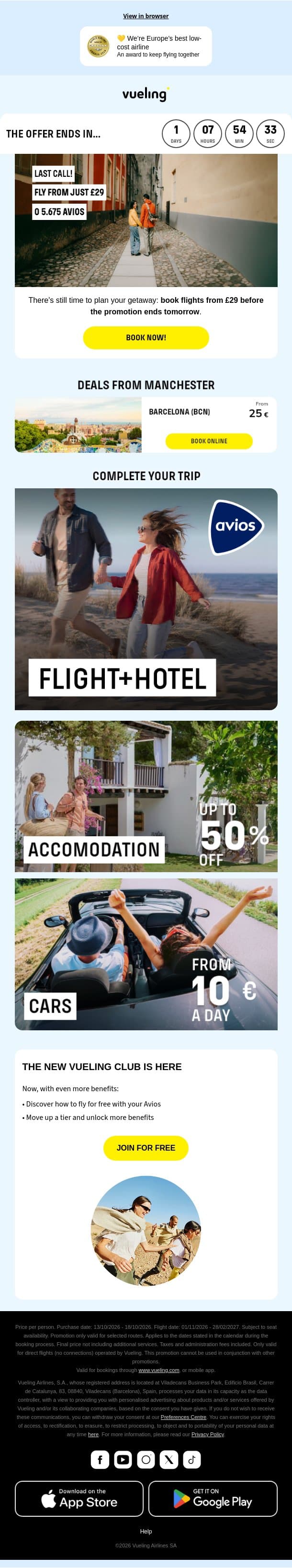 Last weekend to set a date for your getaway ⏰ email from Vueling screenshot