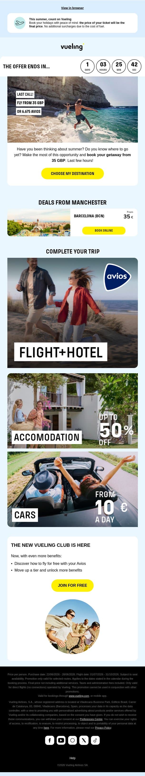 Your summer plan is still waiting… ⌛ email from Vueling screenshot
