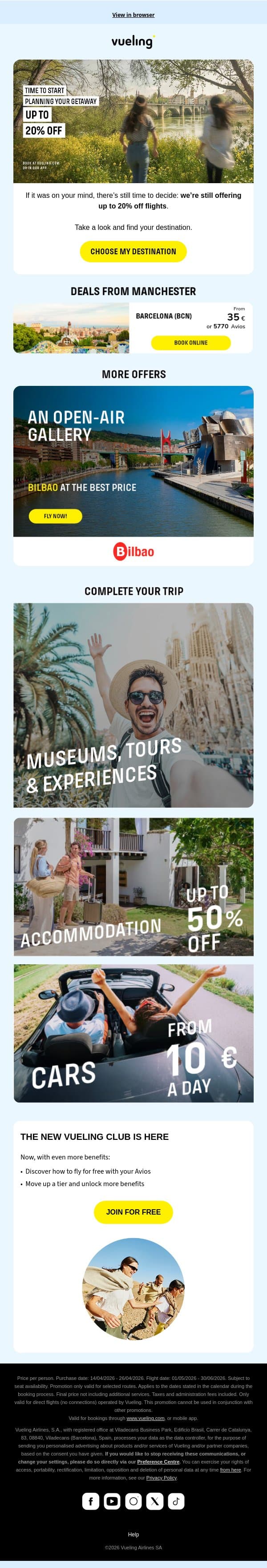 Reminder: we’re still offering up to 20% off 😎 email from Vueling screenshot