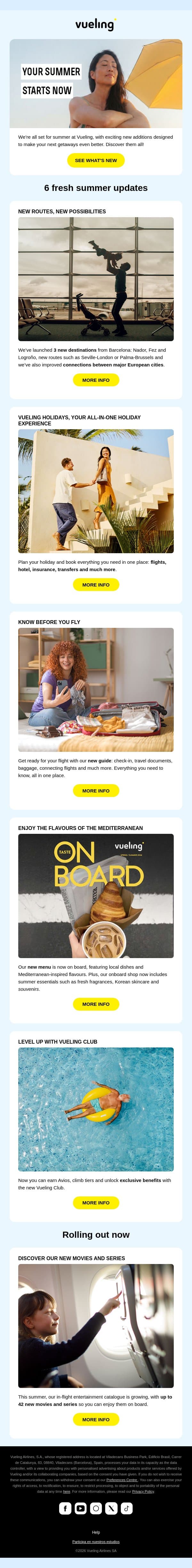 🌞6 new features this summer email from Vueling screenshot