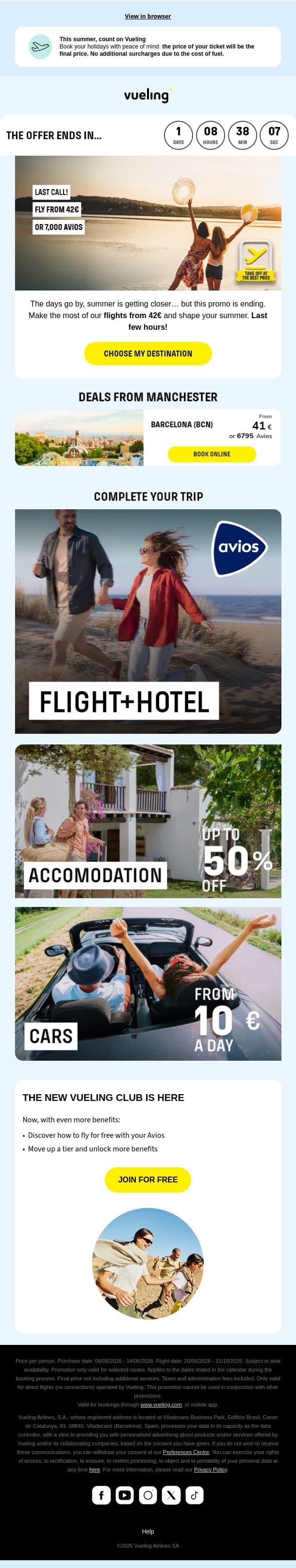 You only have a few hours left to decide… ⌛ email from Vueling screenshot