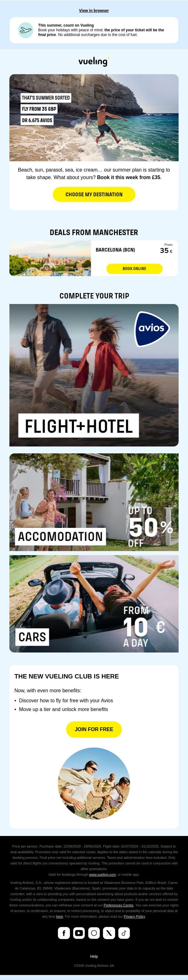 🍧 The best plan for summer 🏖️ email from Vueling screenshot