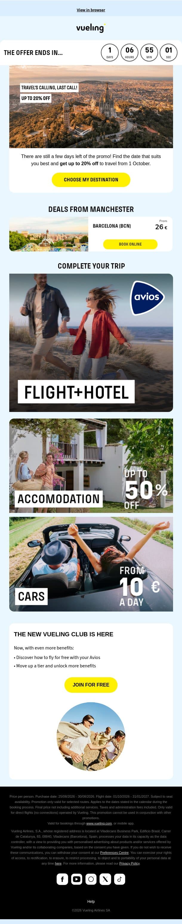 20% off to take you further 👀 email from Vueling screenshot