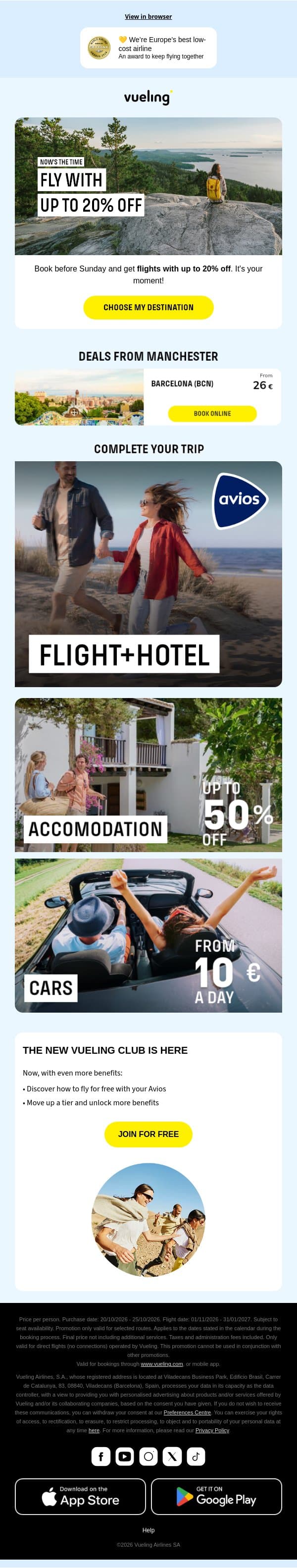 ✊ It's your moment: up to 20% off email from Vueling screenshot