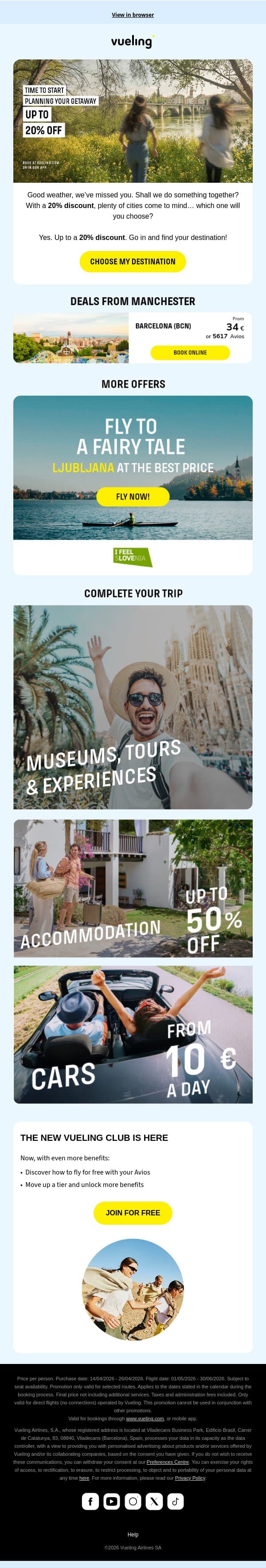 🙌 20% to make plans away email from Vueling screenshot