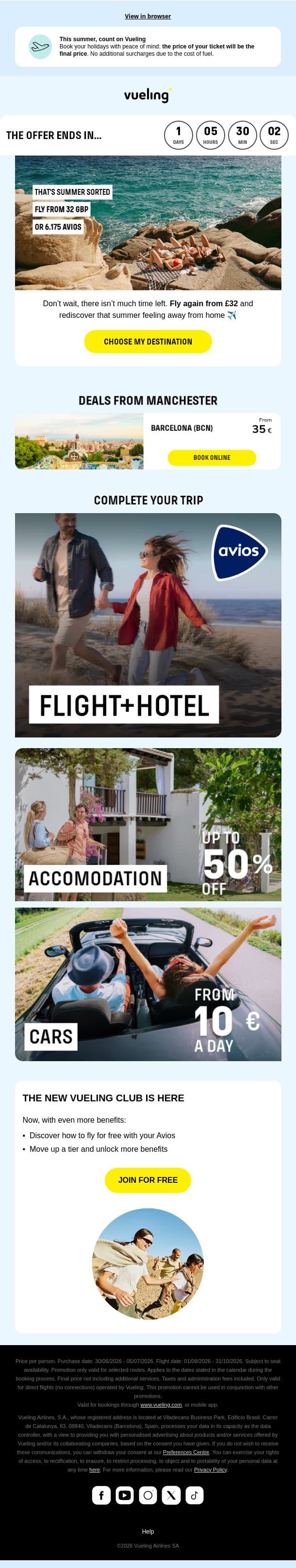 🏃‍♀️‍➡️ Our flights from £32 are still available… email from Vueling screenshot