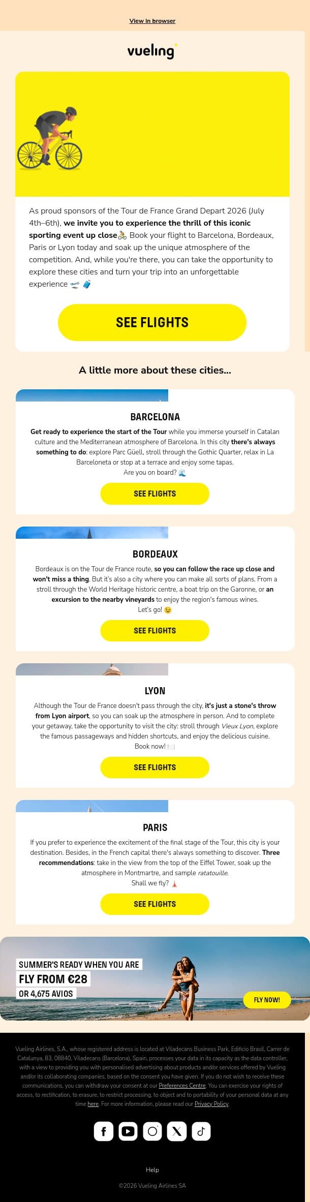🚴‍Destination: Tour de France email from Vueling screenshot