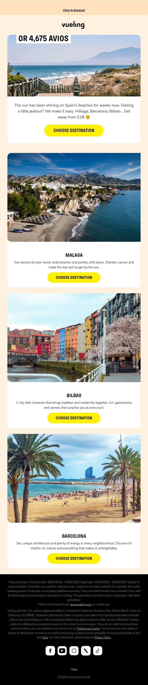 Summer starts in Spain ⛱️🌊 email from Vueling screenshot