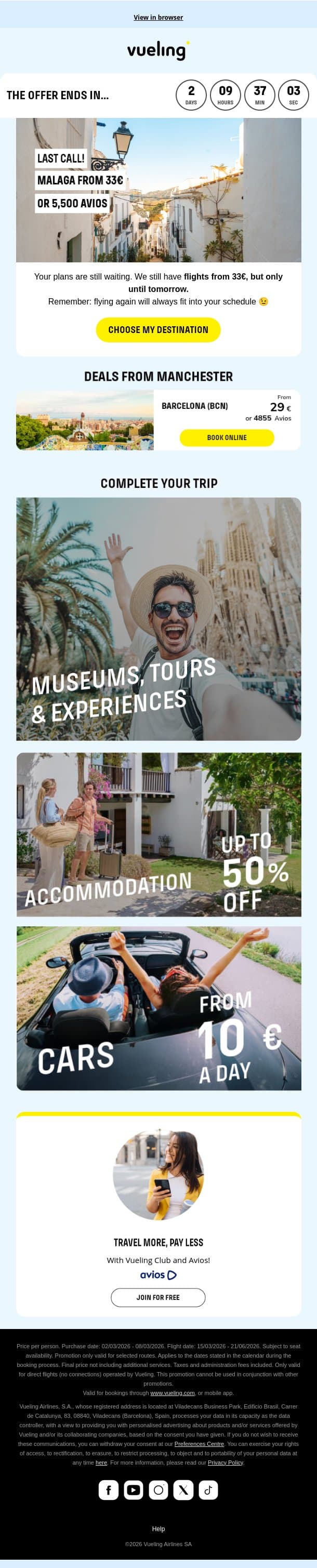 Choose your getaway before tomorrow 😉 email from Vueling screenshot