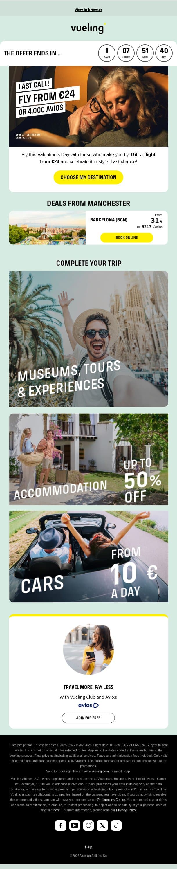 💛 Last hours! Fly again with those who make you fly 💛 email from Vueling screenshot