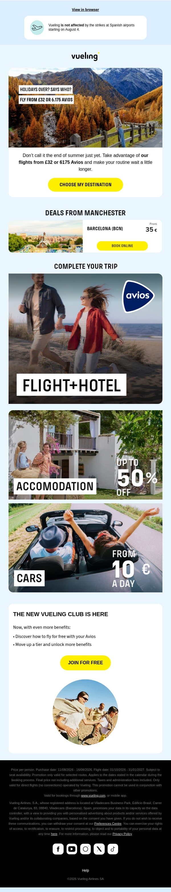 Hey!🧳 Don’t put your suitcase away. Fly from £32 email from Vueling screenshot