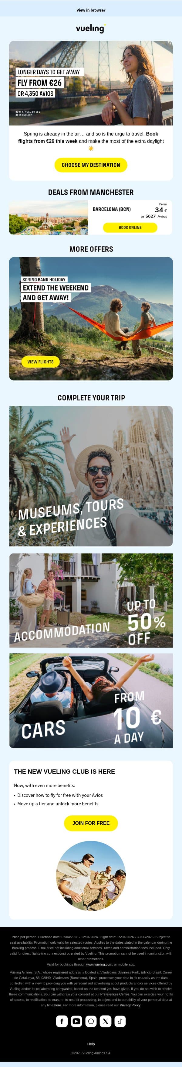 🌄 Longer days to get away 🌄 email from Vueling screenshot