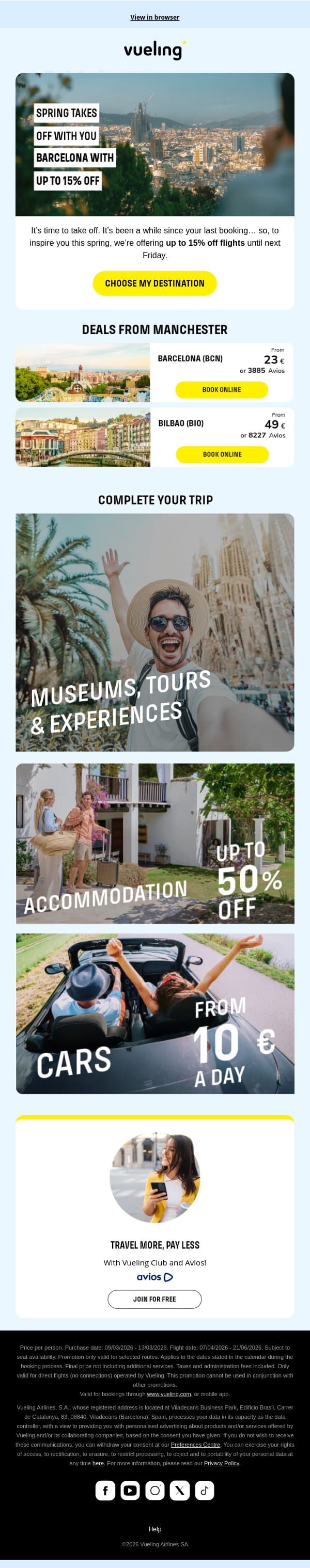 15% off: take off this spring ✈️ email from Vueling screenshot