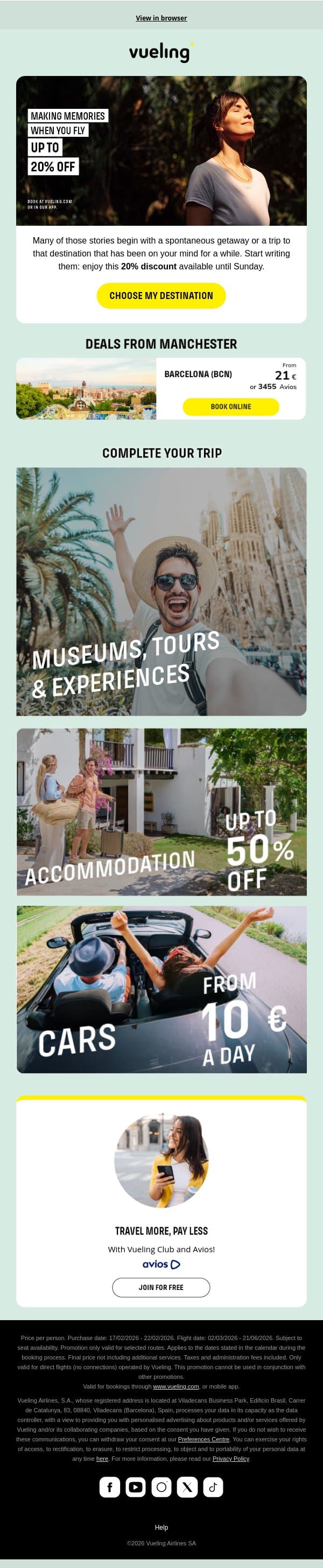 ☀️ 20% off: fly and live new stories ☀️ email from Vueling screenshot