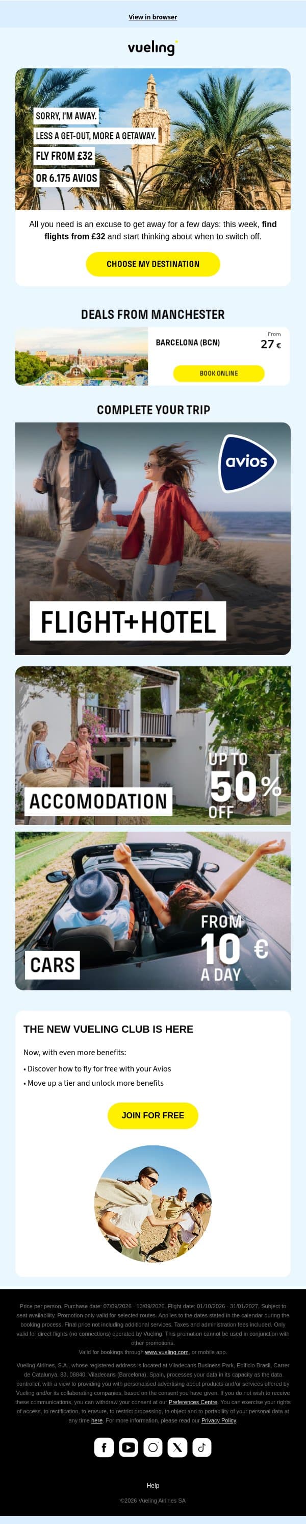 A good reason to get away: flights from £32 👀 email from Vueling screenshot