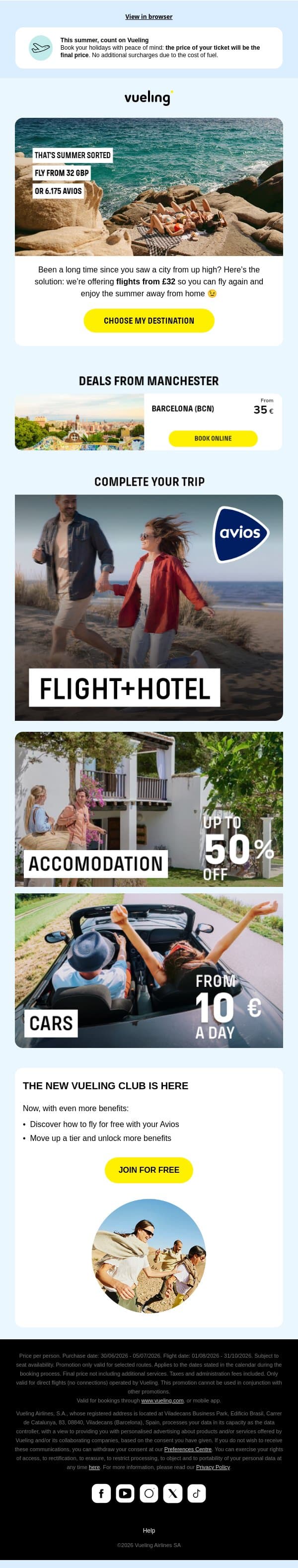 Offers from £32 so you can fly again 🪁 email from Vueling screenshot