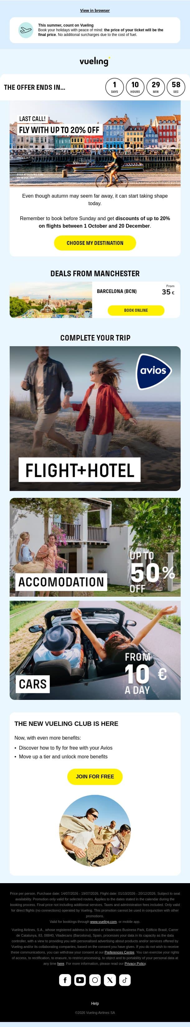 Your autumn could start this weekend 🪁 email from Vueling screenshot