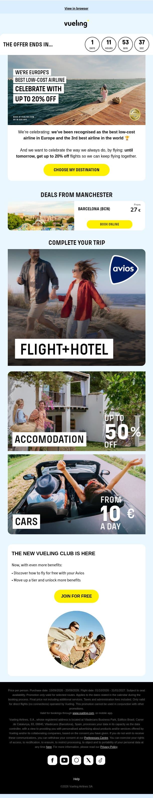 We’re Europe’s best low-cost airline 🏆 email from Vueling screenshot