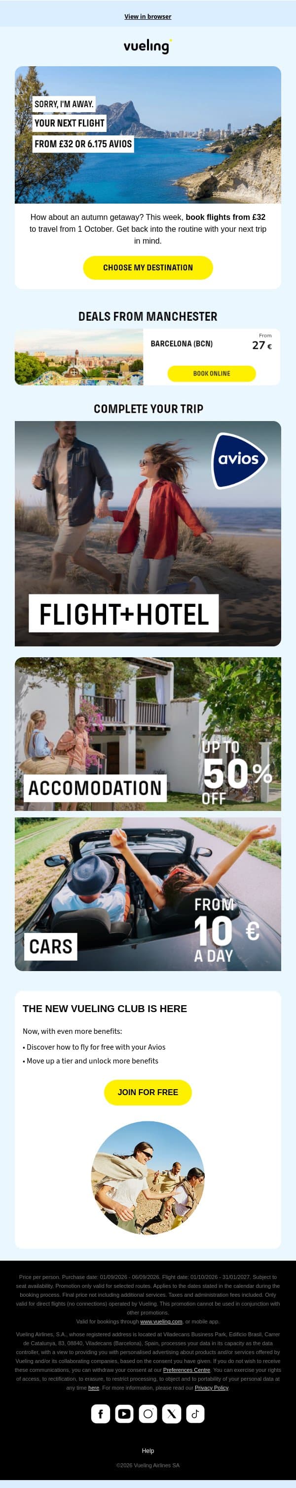 Flights from £32 to get your trip in the diary ✈️ email from Vueling screenshot