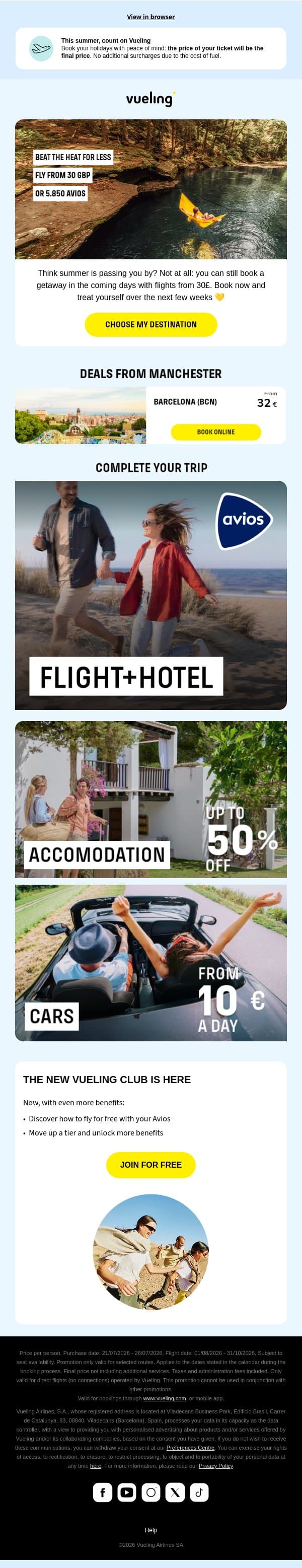 ⛱️ Heads up! Your summer isn’t over yet email from Vueling screenshot