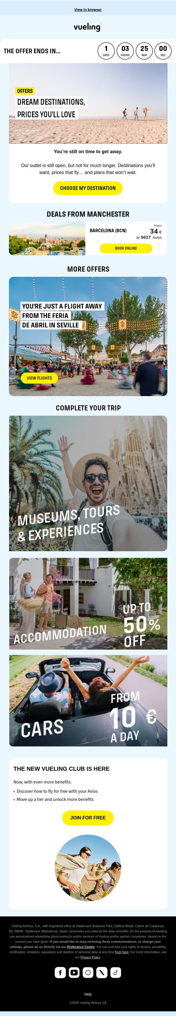 Last days of the outlet ⏳ email from Vueling screenshot