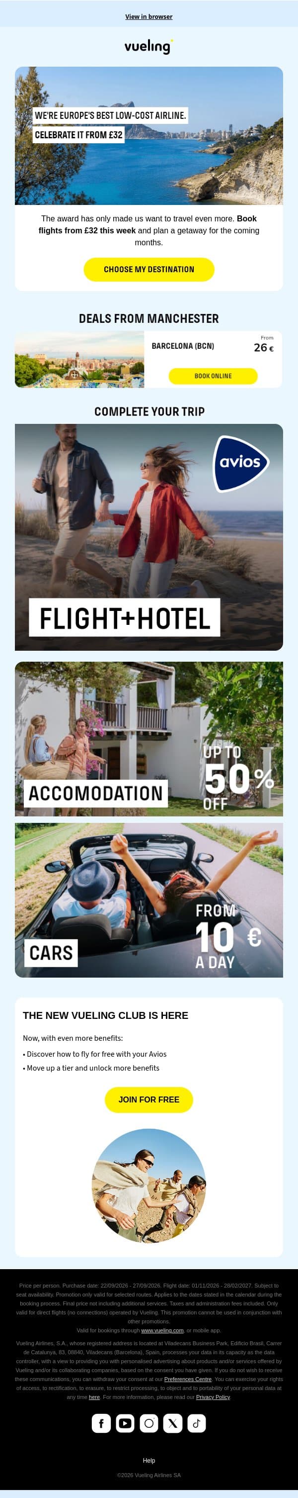 We’re still celebrating: flights from £32 💛 email from Vueling screenshot