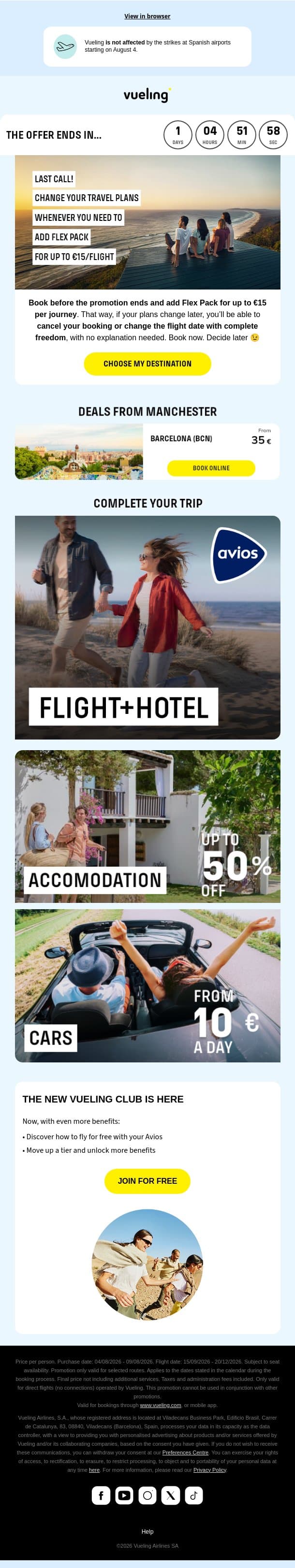 Flex Pack: plans change, your trip doesn’t 💖 email from Vueling screenshot