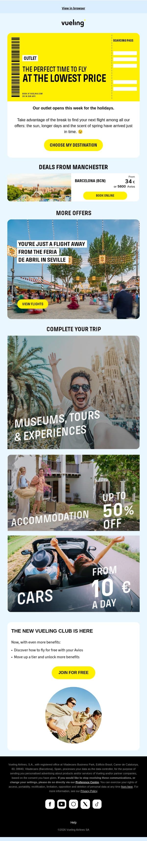 Incredible destinations, even better prices ⛱️🌄🛫 email from Vueling screenshot