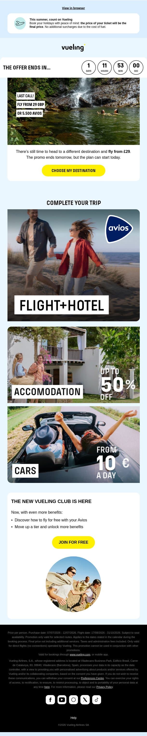 Tomorrow will still be hot... And you could be flying 🍧 email from Vueling screenshot