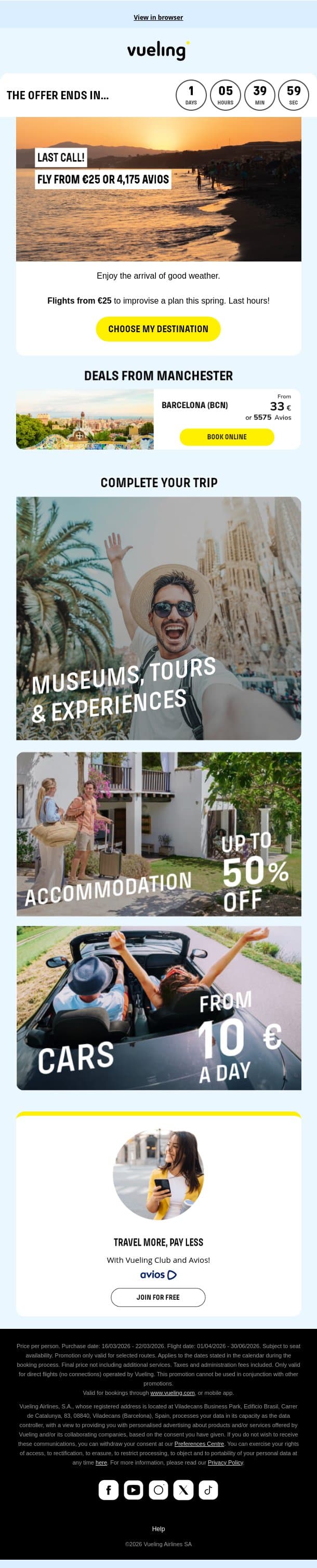 Last hours! Book spring and good weather ☀️ email from Vueling screenshot