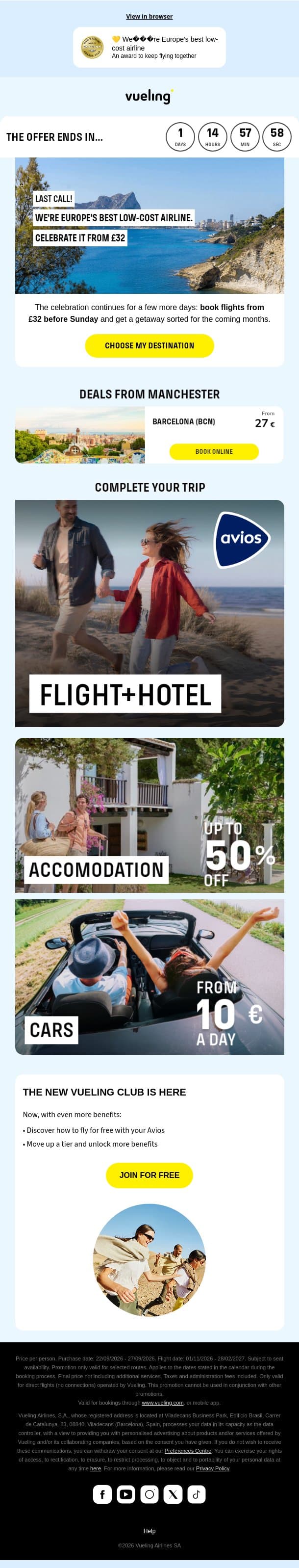 There’s still time to celebrate: flights from £32 👀 email from Vueling screenshot