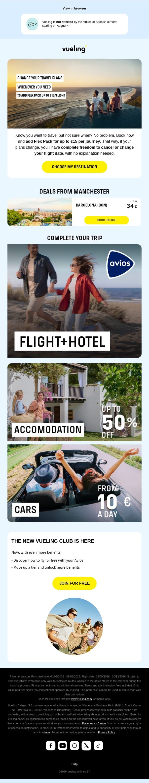 Book now. Decide later 😉 email from Vueling screenshot
