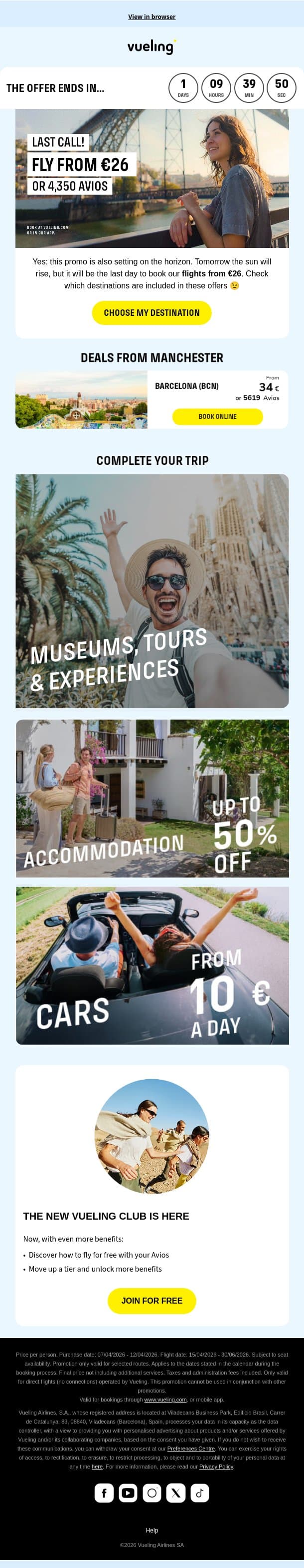 The promo is coming to an end… 🌄 email from Vueling screenshot