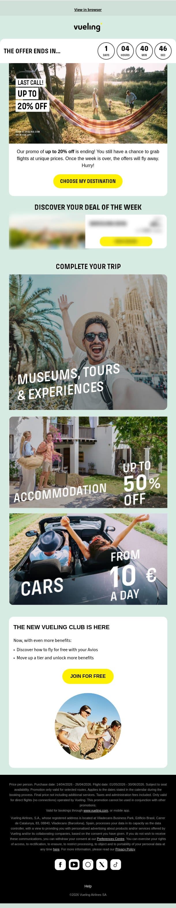 Last hours of discount! ⌛ email from Vueling screenshot