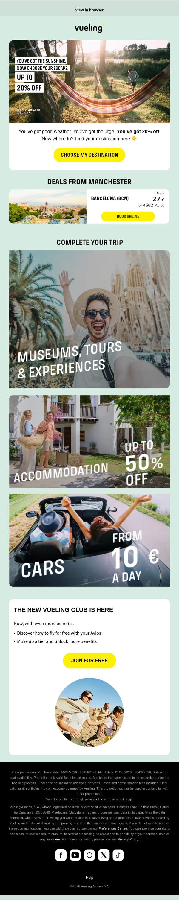 20% off… now where to? email from Vueling screenshot