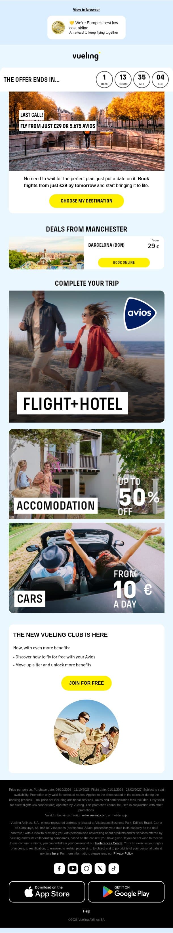 🔔 With prices like these, your autumn trip could be closer than you think email from Vueling screenshot