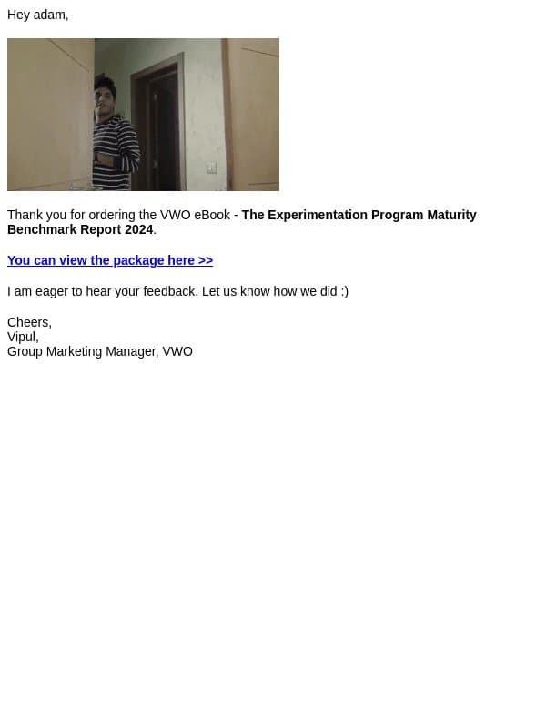 Knock! Knock! Your eBook order has arrived. email from VWO