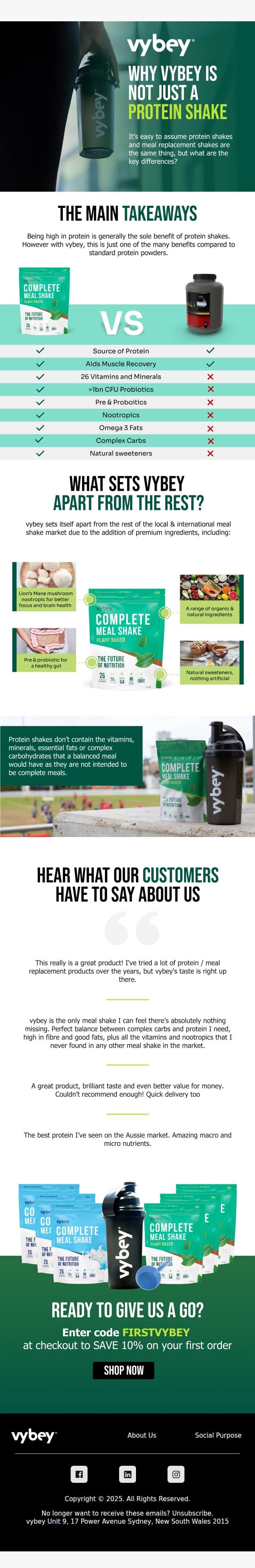 Why vybey Is Not Just A Protein Shake email from vybey screenshot
