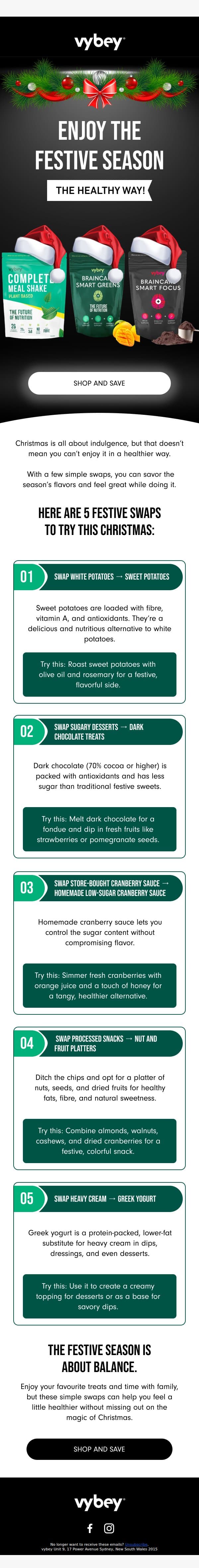 Simple Swaps For a Healthier Christmas 🎅 email from vybey screenshot
