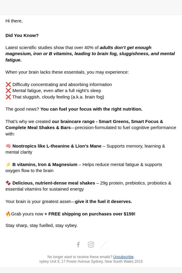 🧠 Did You Know? The #1 Nutrient Deficiency Behind Brain Fog email from vybey screenshot