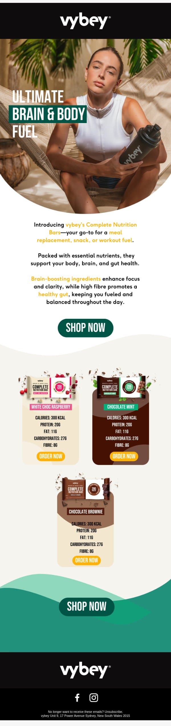 Power Through Your Day with vybey’s Complete Nutrition Bars! email from vybey screenshot