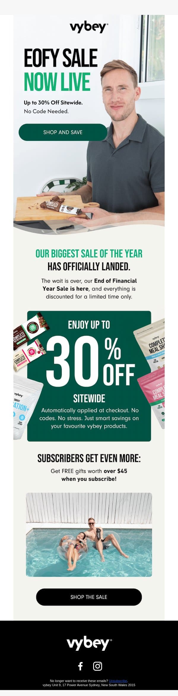 Up to 30% off! No code needed 🎉 email from vybey screenshot