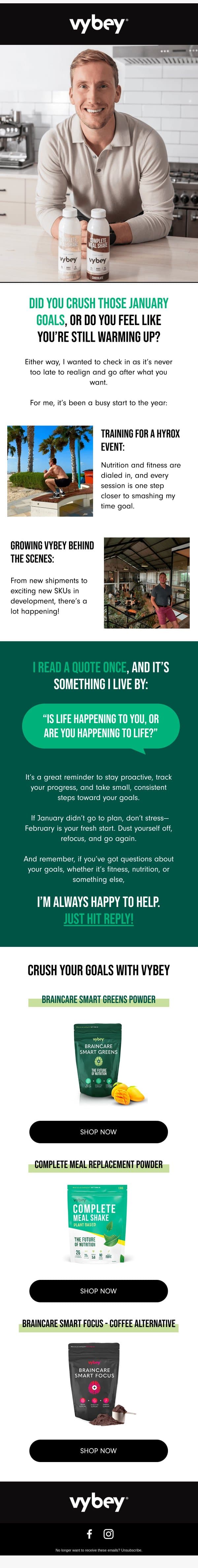 Are you still on track? email from vybey screenshot