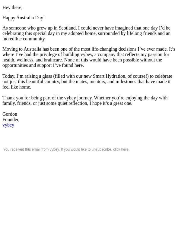 Happy Australia Day! 🇦🇺 email from vybey screenshot