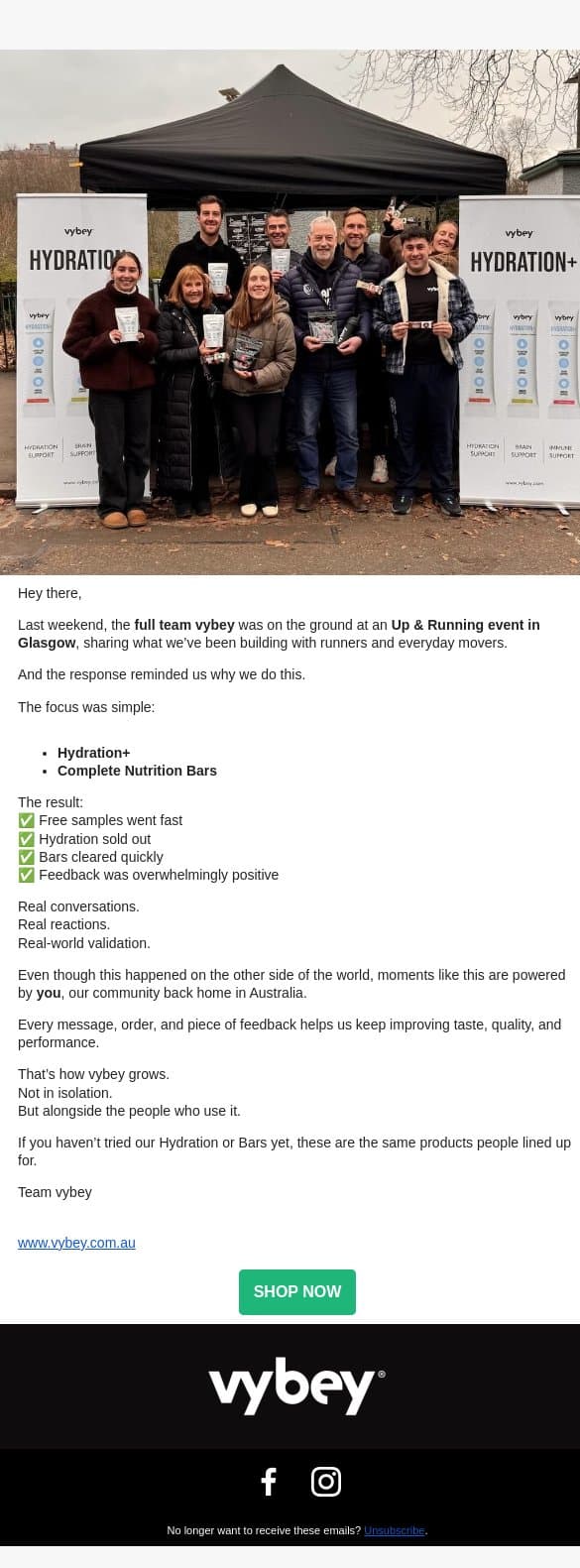 vybey International News: From Glasgow to Australia - thank you 💚 email from vybey screenshot