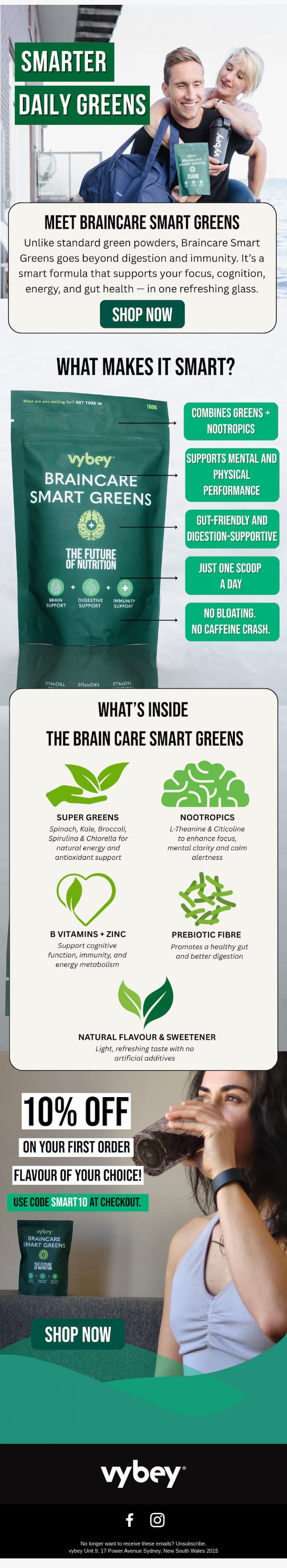 🌿Boost focus, energy & gut health - all in one scoop! 💚 email from vybey screenshot