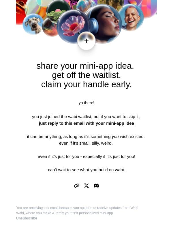 welcome to the wabiverse 🫧 email from Wabi screenshot