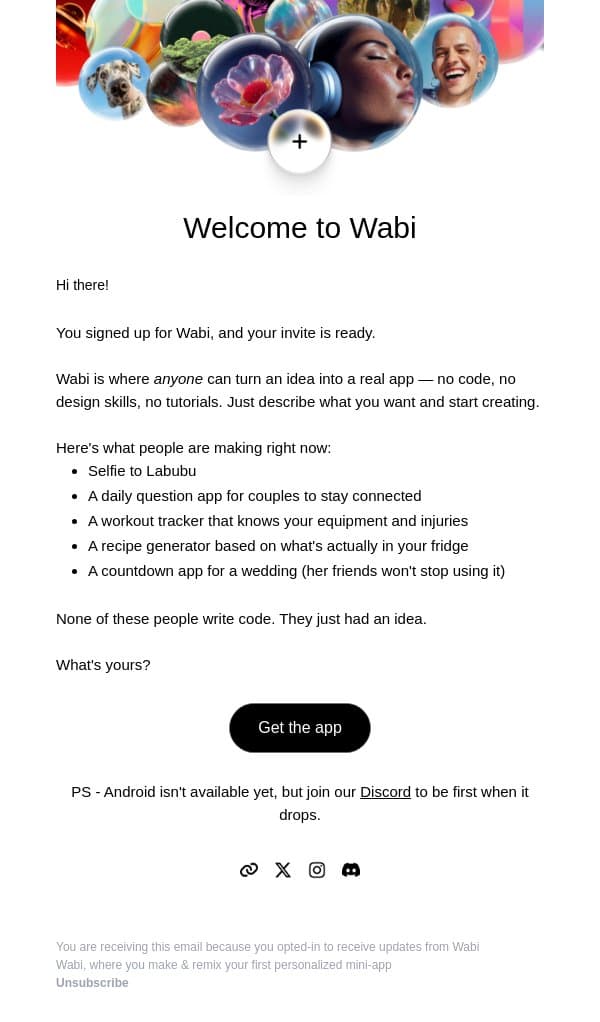 your invite to wabi is ready email from Wabi screenshot