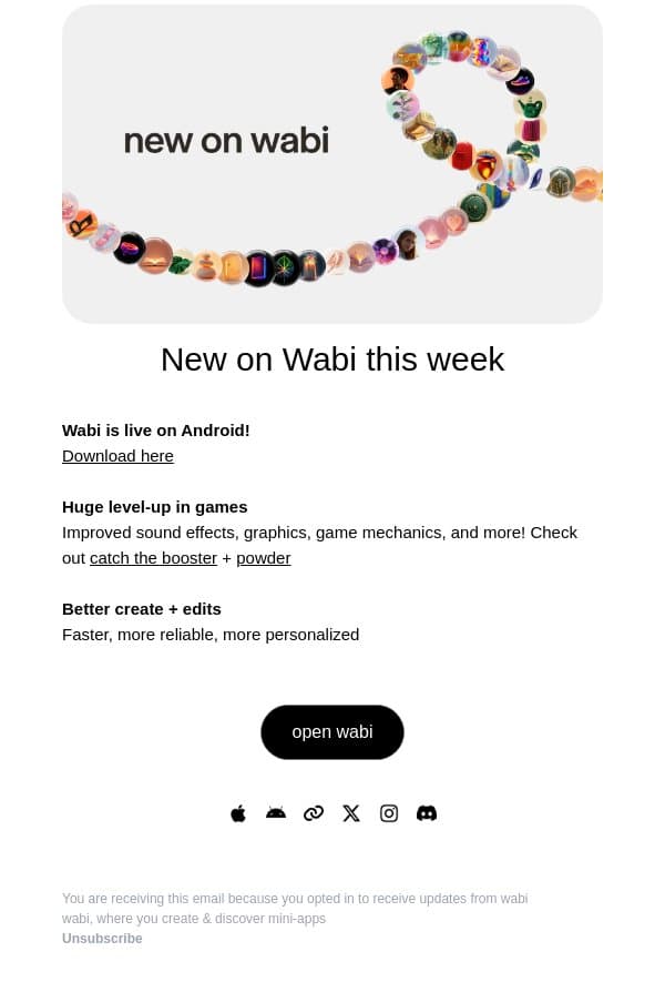 new on wabi this week email from Wabi screenshot
