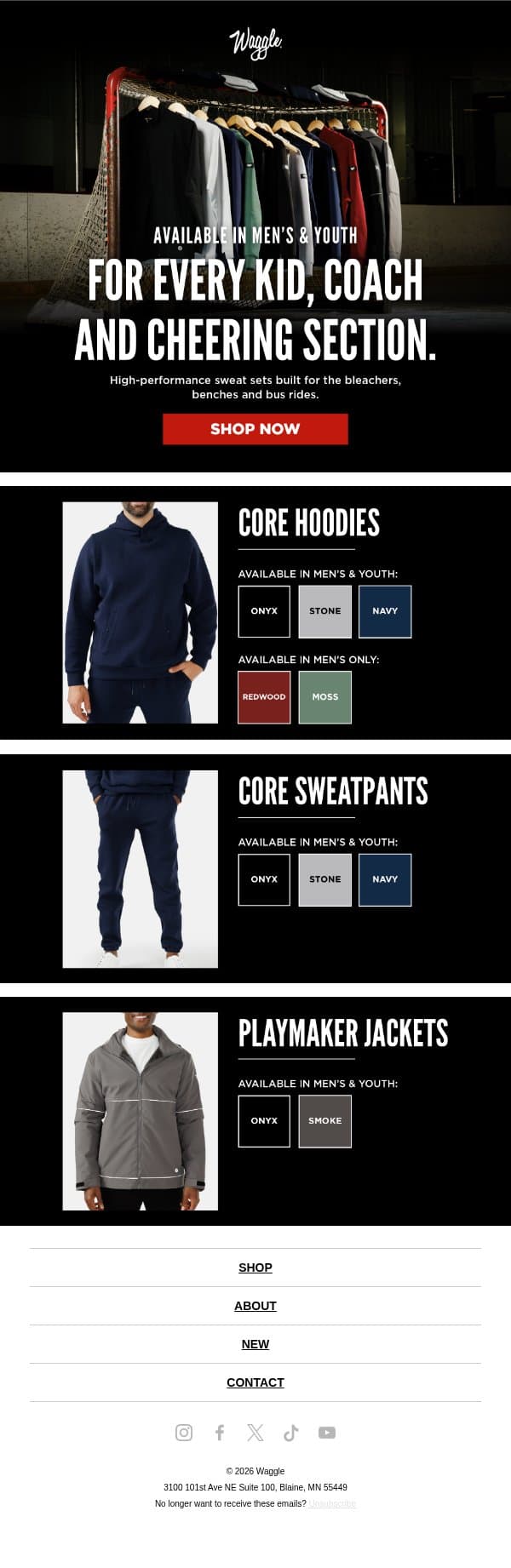 Hoodies, Sweatpants & Jackets email from Waggle screenshot